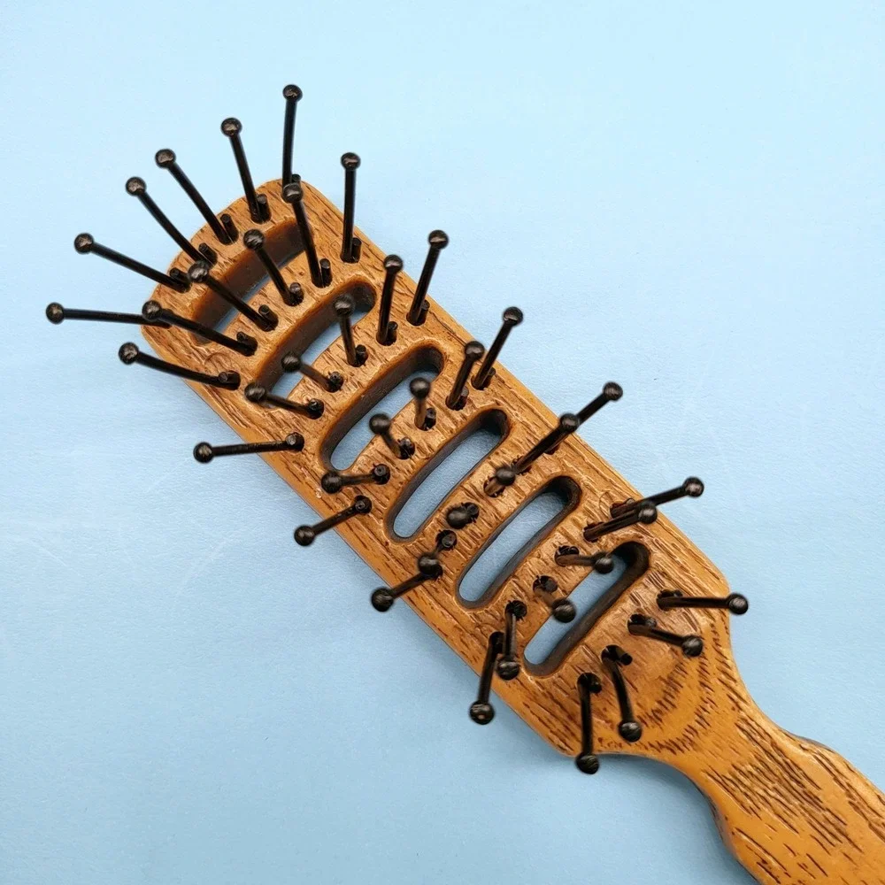 Vintage Goody Vented Hair Brush & Hand Mirror Travel Purse Plastic Faux Wood USA